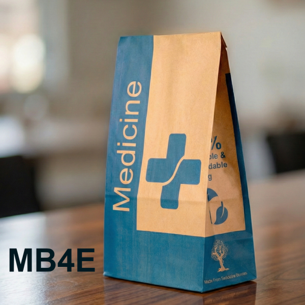 MB4E extra-wide brown kraft pharmacy paper bag 130x78x250mm by Prameera Pvt. Ltd.